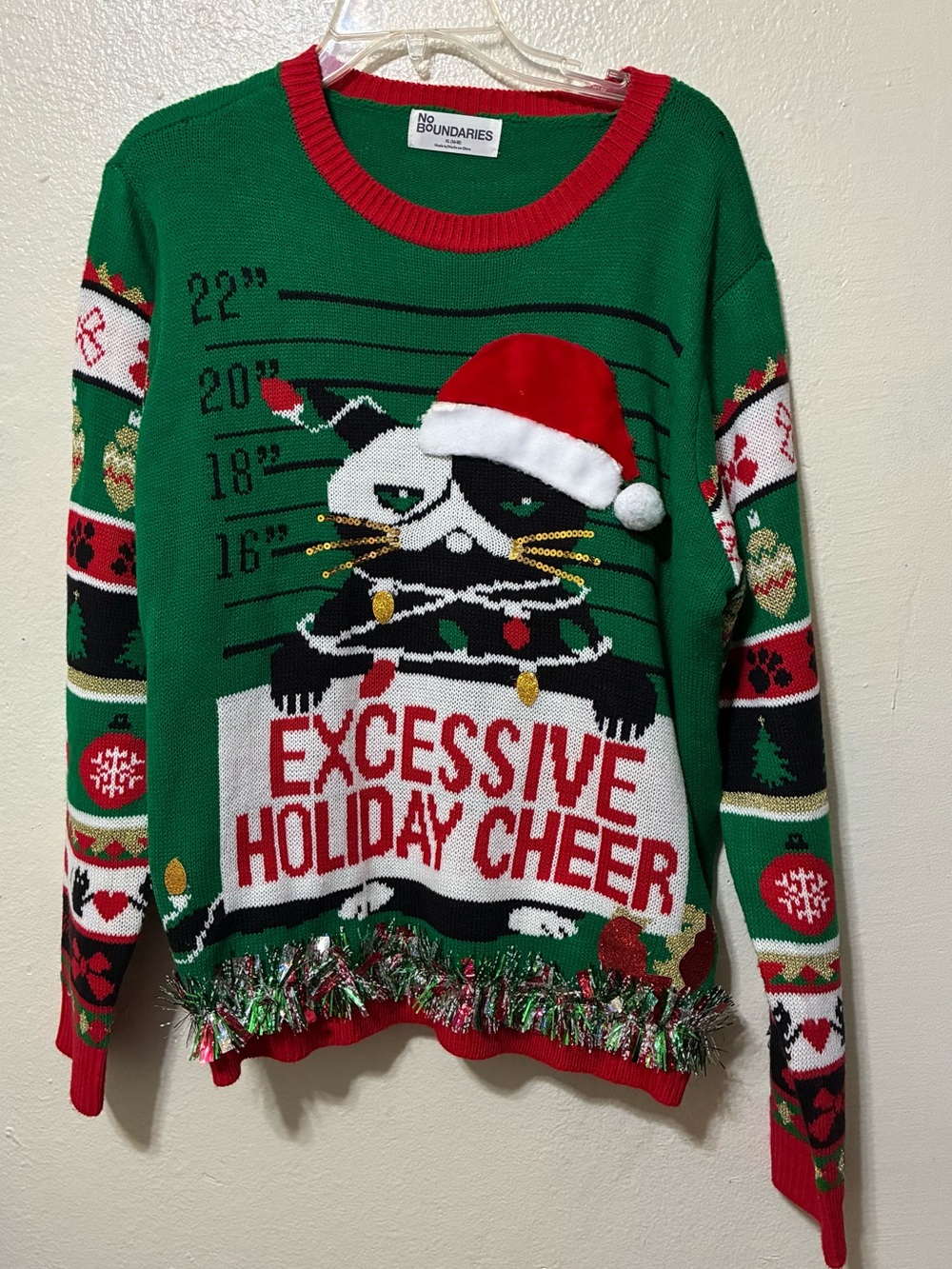 No Boundaries Green 'Excessive Holiday Cheer' Ugly Christmas Sweater